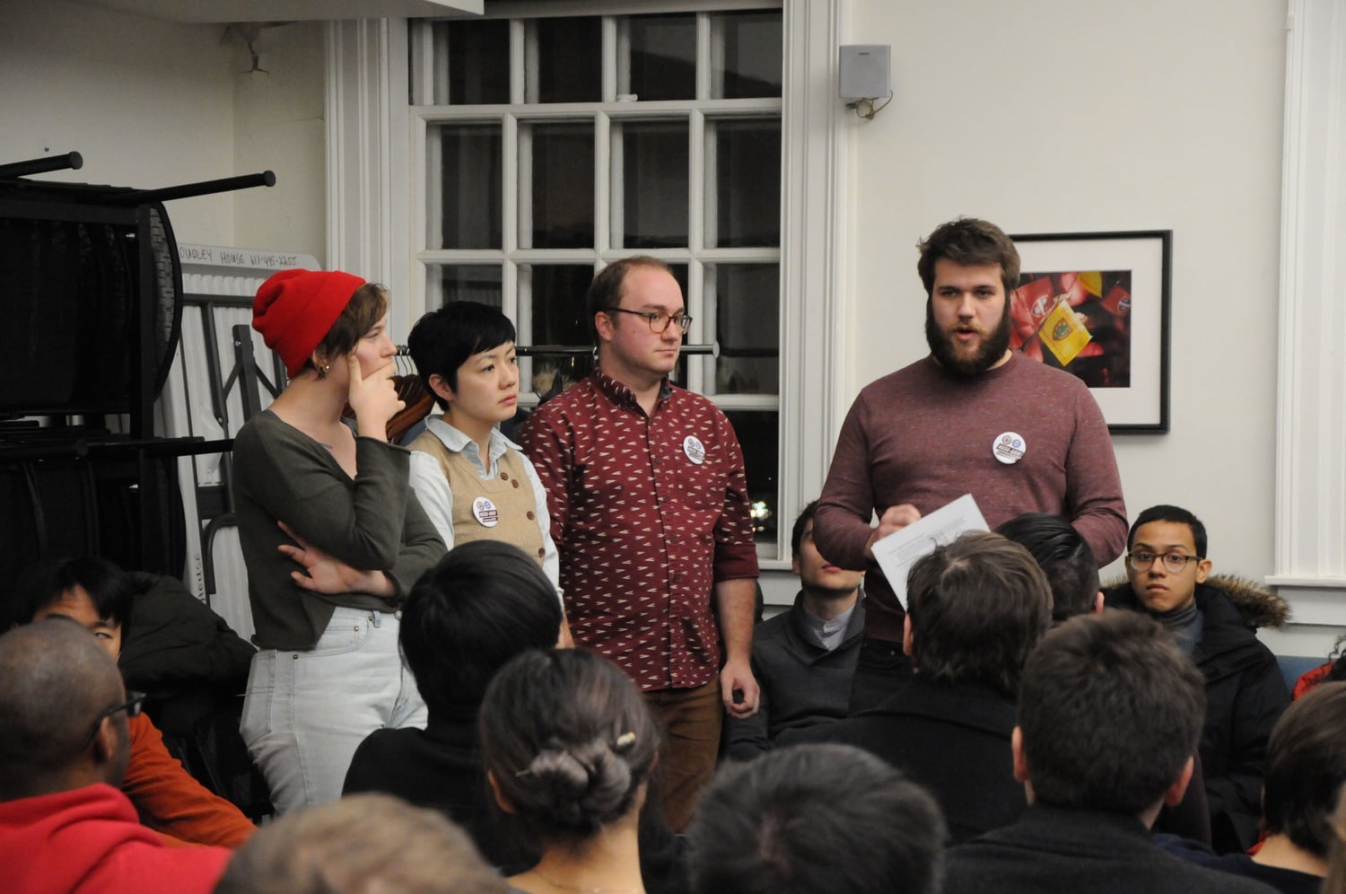 Erik Baker — a representative of the Graduate Students Union — present a motion to the Graduate Student Council on Wednesday evening, requesting support for their #NoCarveOut bargaining effort over the University's procedures for handling graduate student accusations of discrimination and sexual harassment.