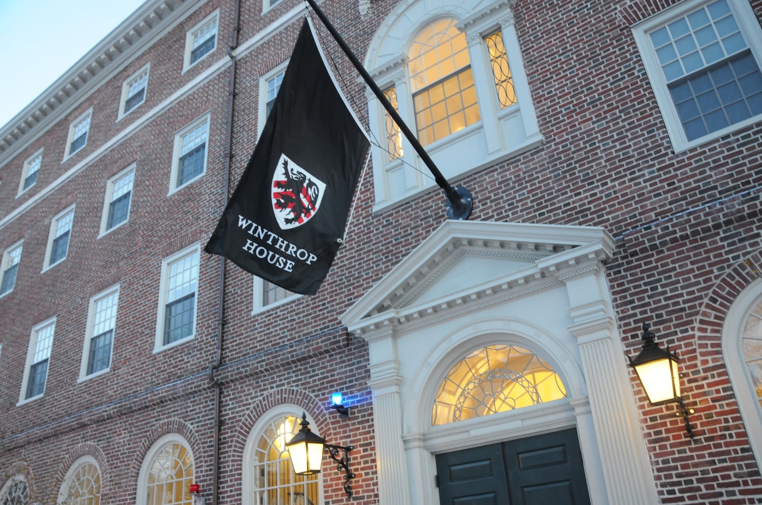 The Winthrop House flag blows in the wind.