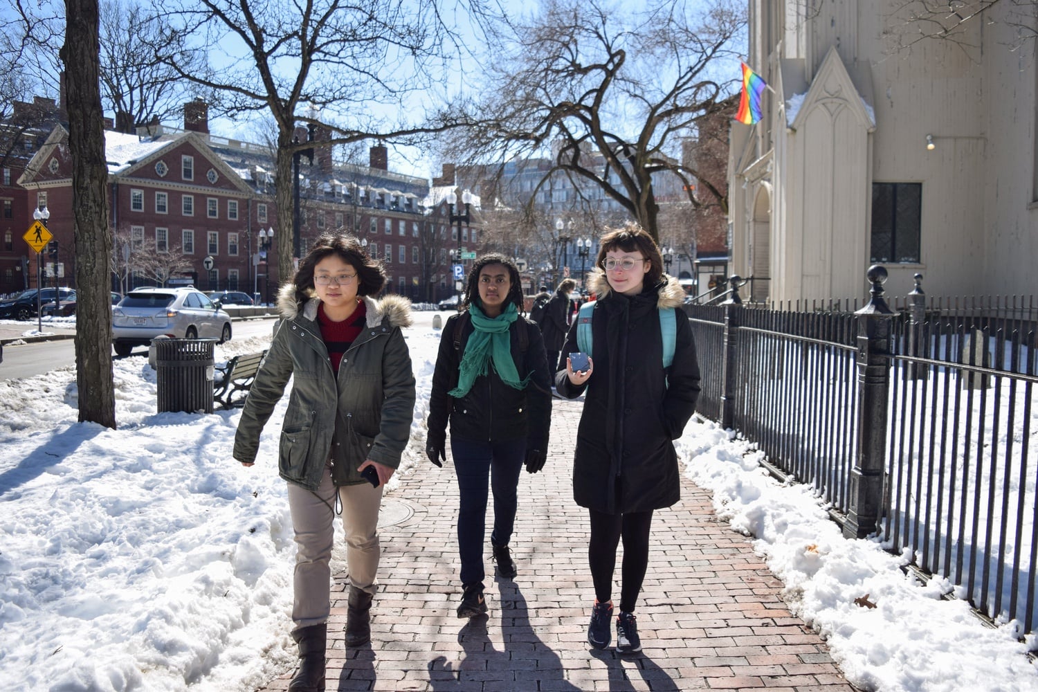 Members of the Harvard Walking Association walk through the outskirts of Cambridge, just beyond Danehy Park.