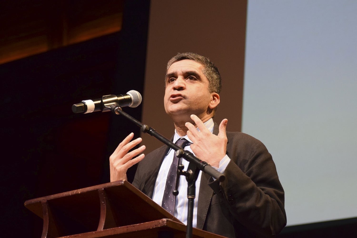Dean of the College Rakesh Khurana spoke during the Cultural Rhythms performance on Saturday.