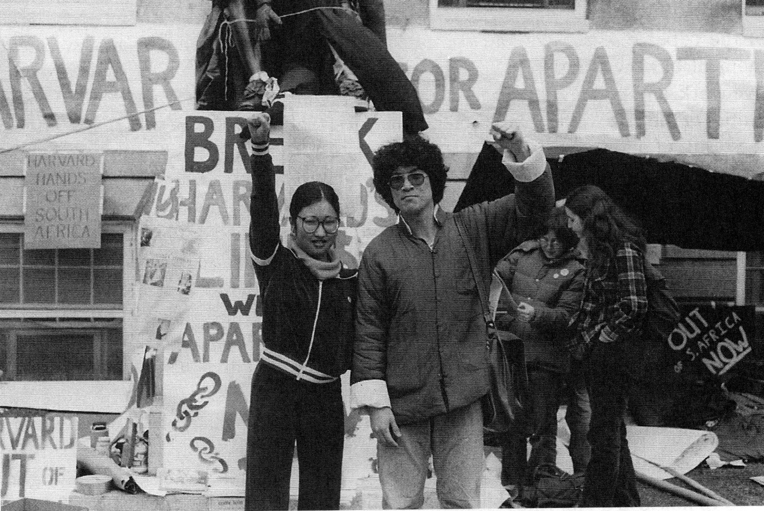 Renee Tajima-Peña and Fred Ho taken by John Anthony "Tony" Butler '80. The Asian American Association was a key part of an anti-apartheid coalition.