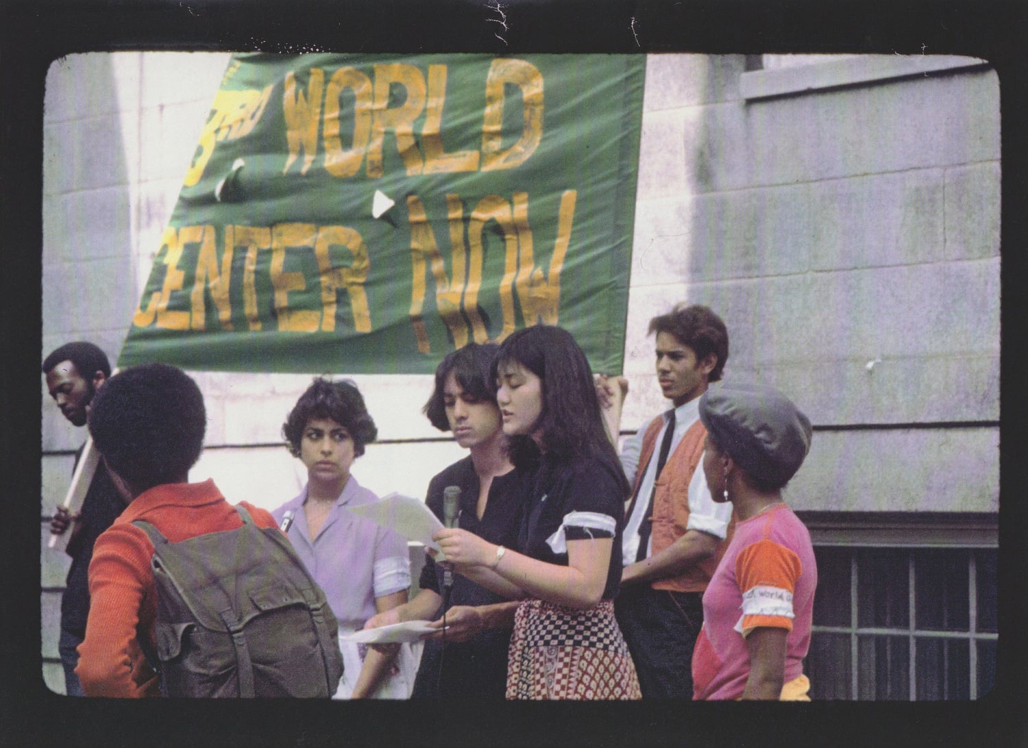Picture from a Third World Center protest featuring Florence Houn ’80.