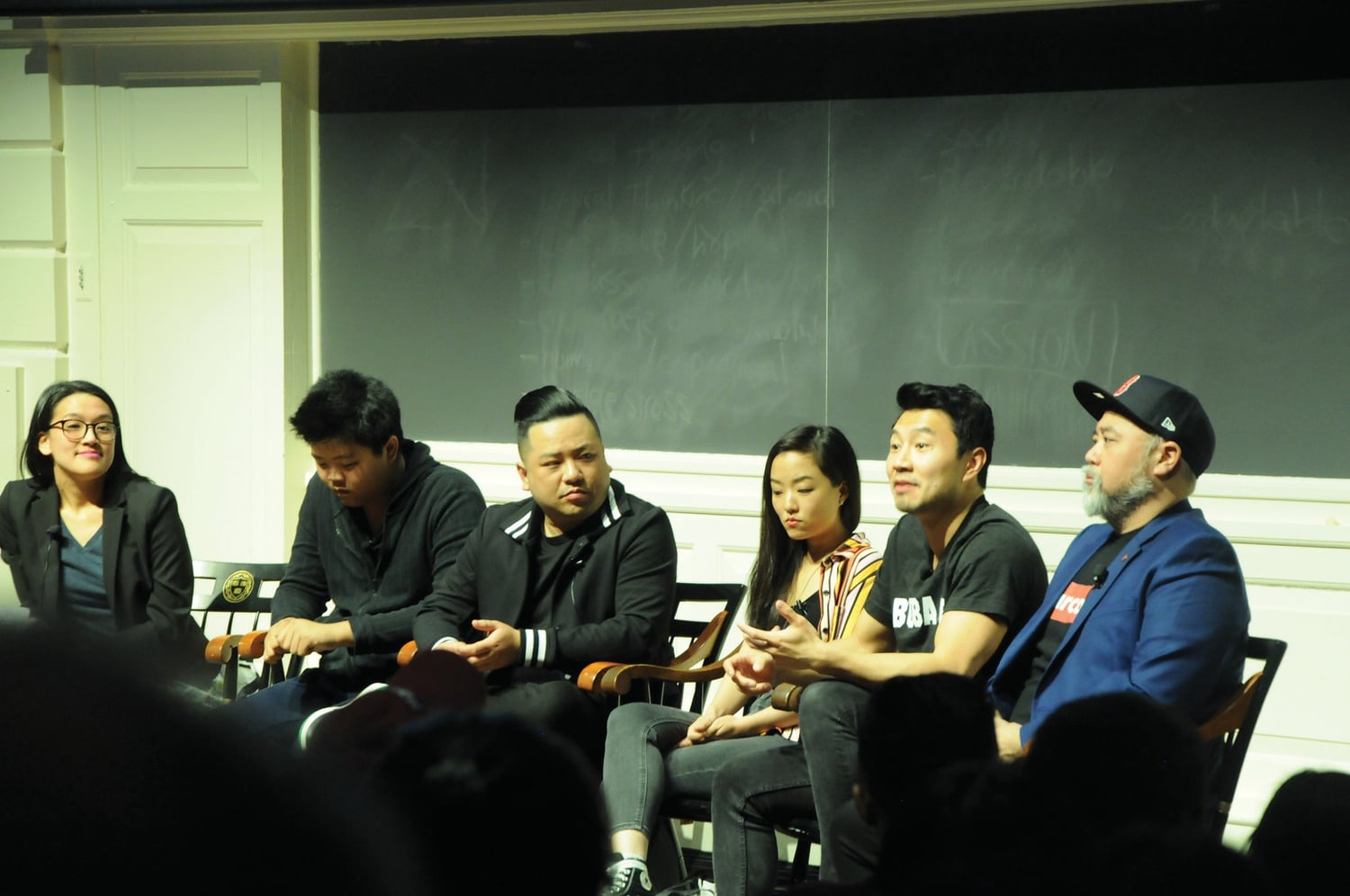 Paul Sun-Hyung Lee, Andrew Phung, Andrea Bang, Simu Liu, and Hudson Yang spoke about celebrating Asian identity at the Harvard Graduate School of Education on March 25.