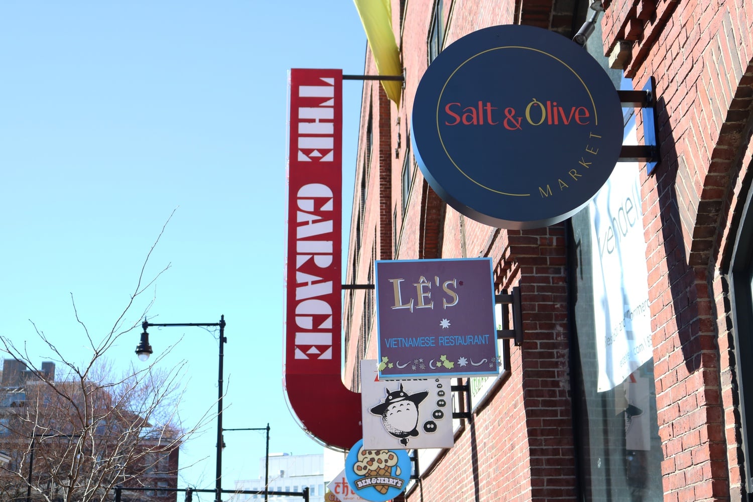 The Garage building at 36 JFK St. houses popular stores like Le's, Ben and Jerry's, and Newbury Comics.