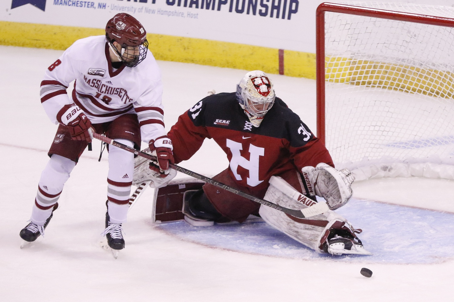 Senior goalie Michael Lackey turned away 32 shots on Friday, but in the end his performance was not enough to secure a Crimson victory.