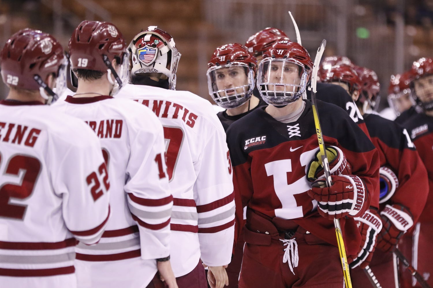 Junior defenseman Adam Fox (9–39—48) had a record season for the Crimson, leading the squad in points and assists.