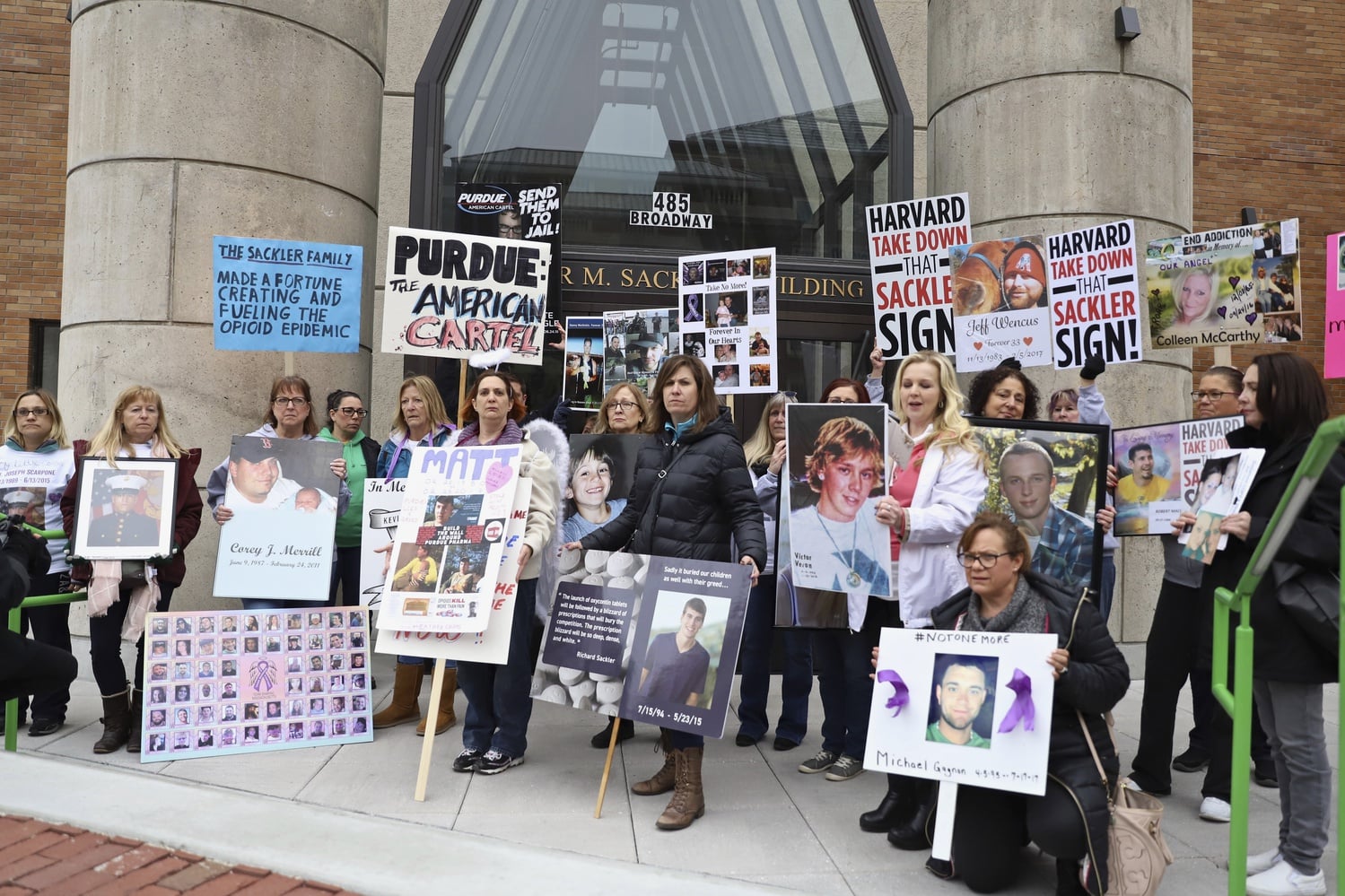 Protesters in 2019 held a rally urging Harvard to remove Arthur M. Sackler's name from University buildings, arguing that the late medicine marketer is complicit in the opioid epidemic.