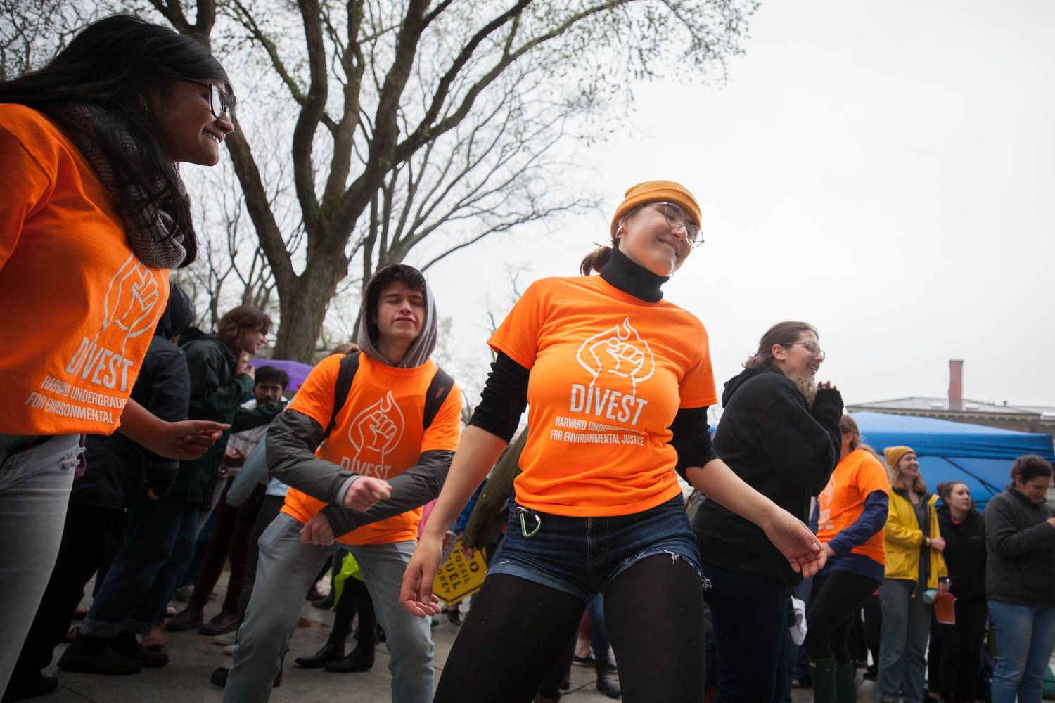 Georgia K. Bowder-Newton '21 dances at the Flood the Yard rally Friday.