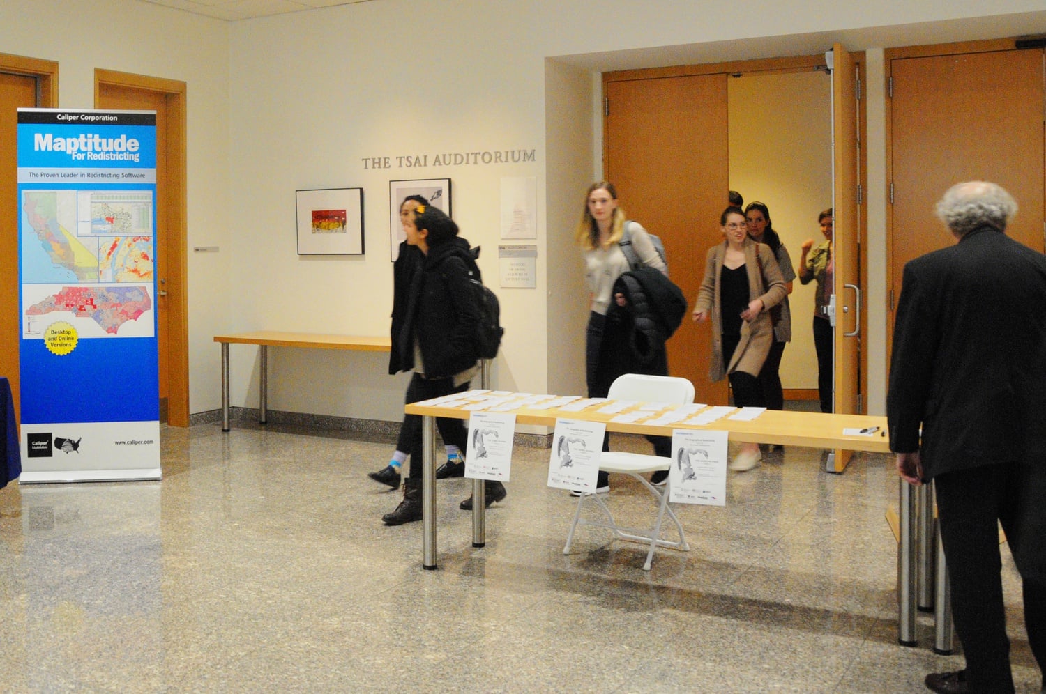 Government students leave a town hall held in the Tsai Auditorium early Thursday afternoon. At the town hall, attendees discussed the final report of the Government Committee on Climate Change.