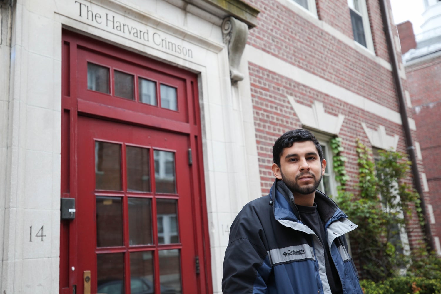 Former Crimson Editorial Chair Ruben E. Reyes Jr '19 in front of The Harvard Crimson's building.