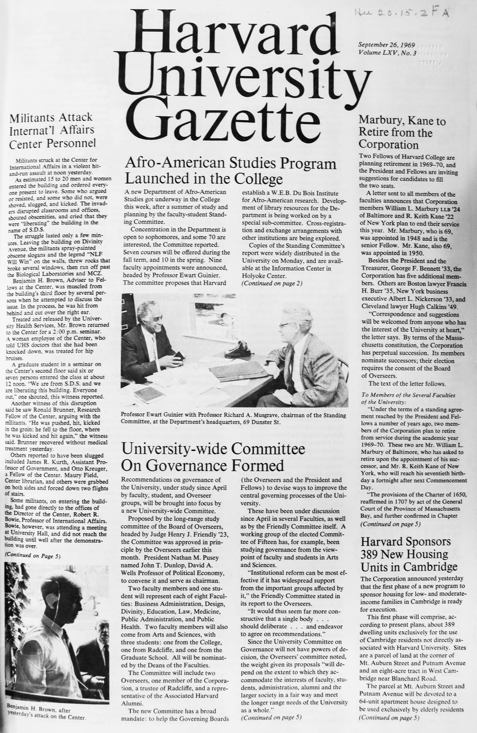 An early issue of the Harvard Gazette.