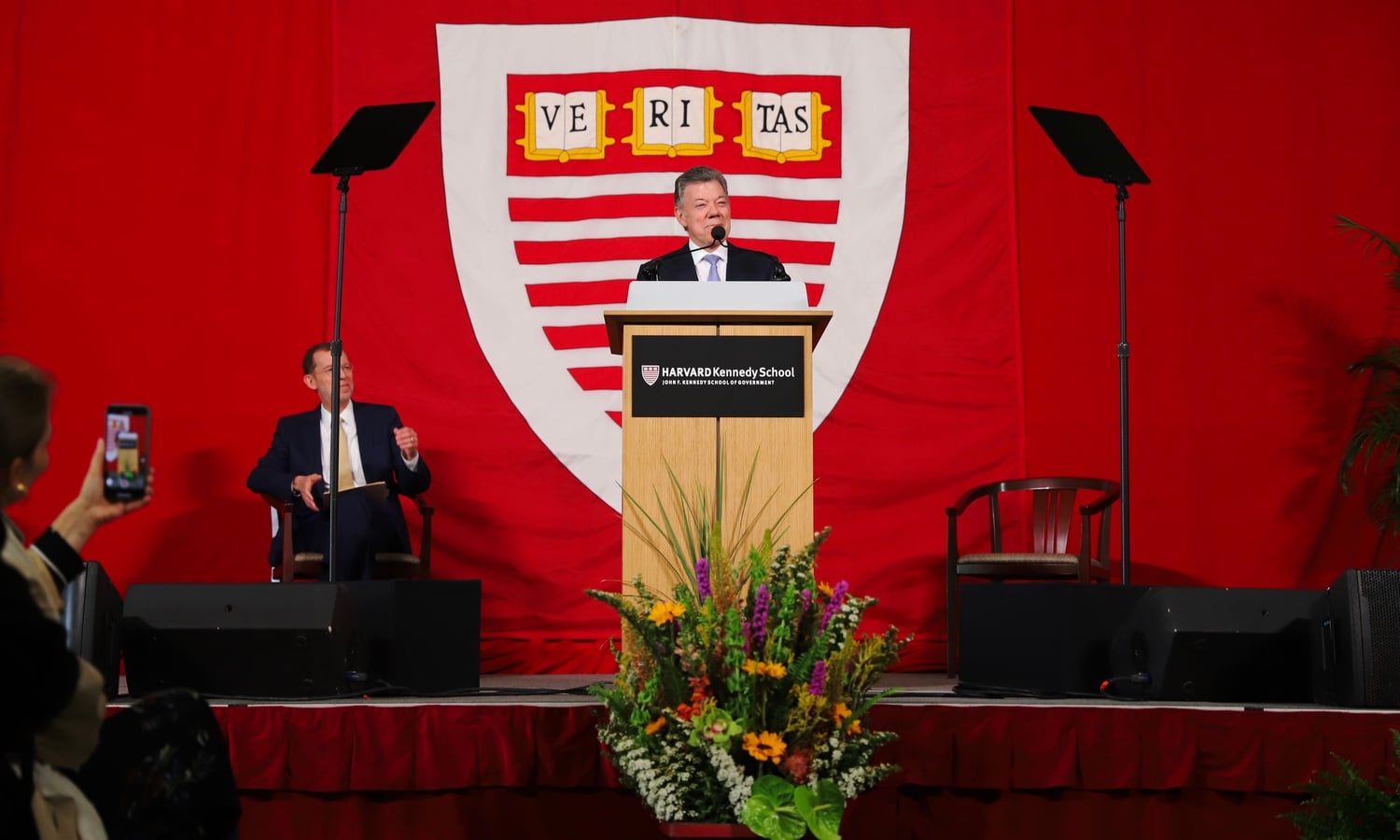 Juan Manuel Santos, former president of Colombia and Nobel Peace Prize laureate, gave advice to students during his graduation speech at the Harvard Kennedy School Wednesday afternoon.