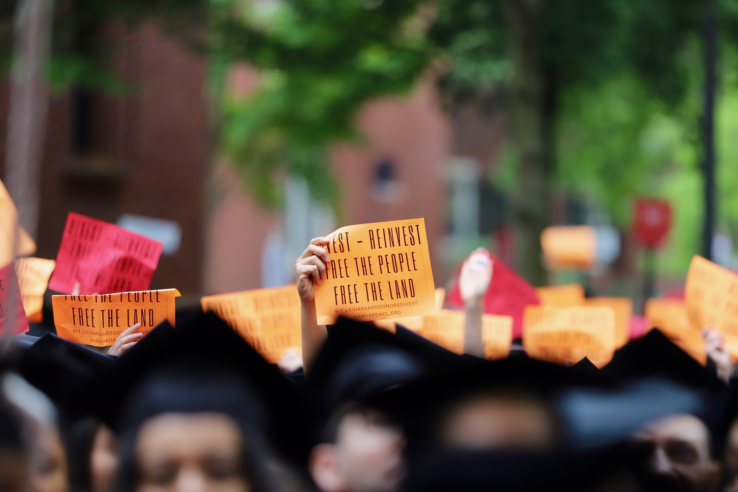 During Morning Exercises, some students in the crowd held up orange signs as part of the divestment movement. Orange is the color of fossil fuel divestment.