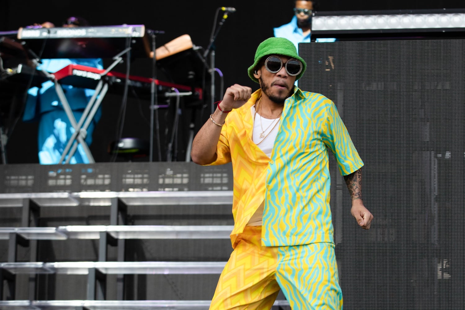 Anderson .Paak putting on a high energy set on the festival's Green Stage.