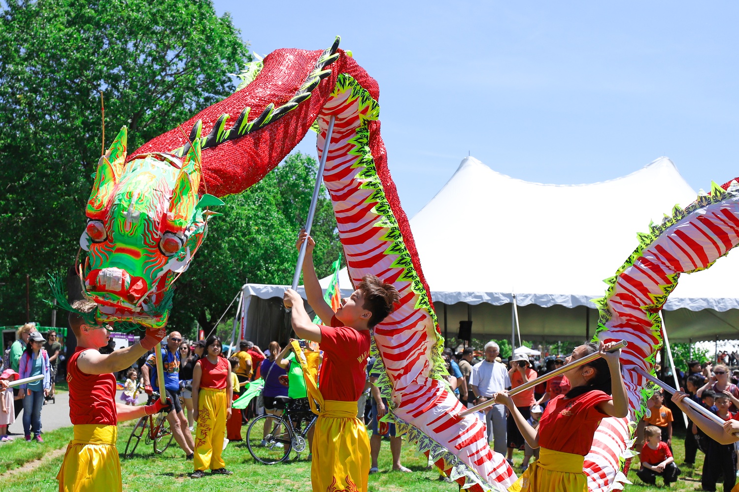 Wah Lum Kung Fu and Tai Chi Academy students performed a dragon dance by the Charles River.