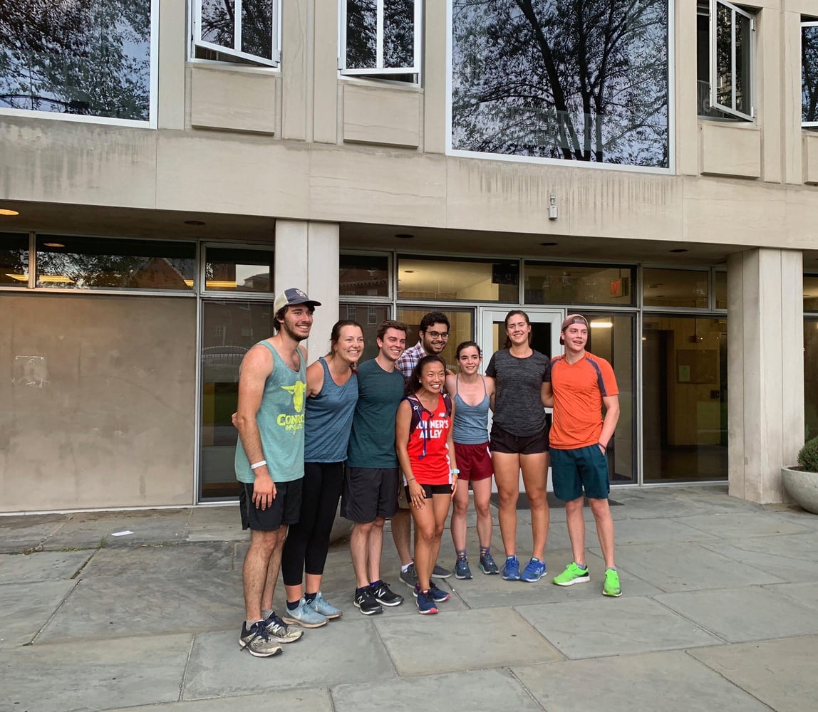 Brown was greeted by her friends in front of Leverett House after her 69-mile journey.