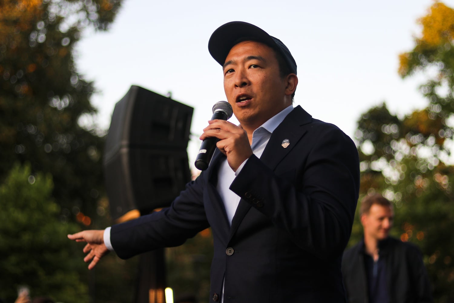 Andrew Yang spent the evening rallying his supporters with a speech on his future plans for the nation's economy.