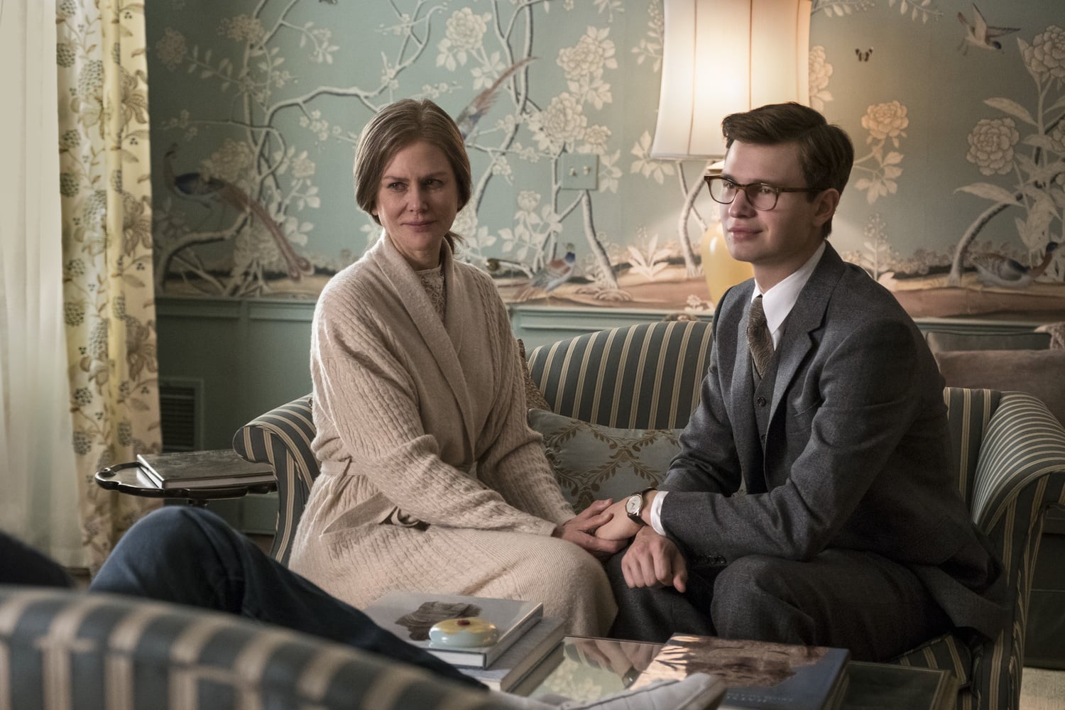 Nicole Kidman (right) stars as Mrs. Barbour and Ansel Elgort (left) stars as Theo Decker in "The Goldfinch" (2019), directed by John Crowley.