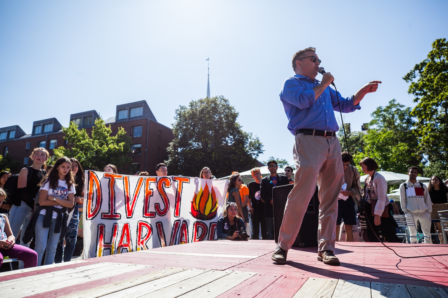 Cambridge Mayor Marc C. McGovern spoke at Divest Harvard's Friday climate change rally.