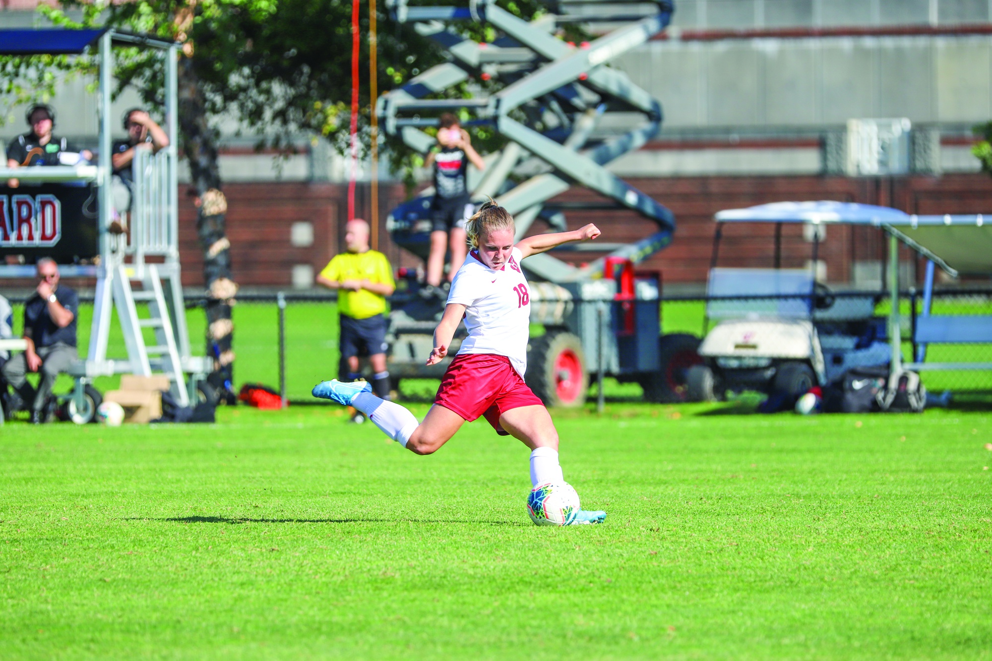 Sophomore midfielder Lara Schenk lines up for a strike on goal.