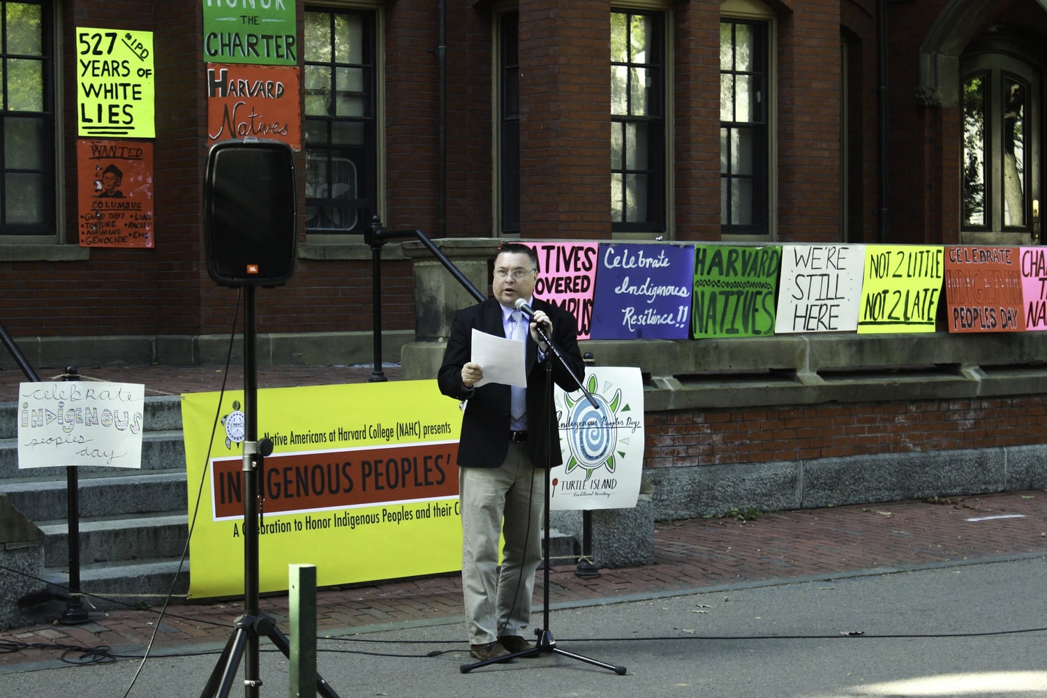 Cambridge Mayor Marc C. McGovern spoke at Harvard's Indigenous Peoples' Day event Monday.