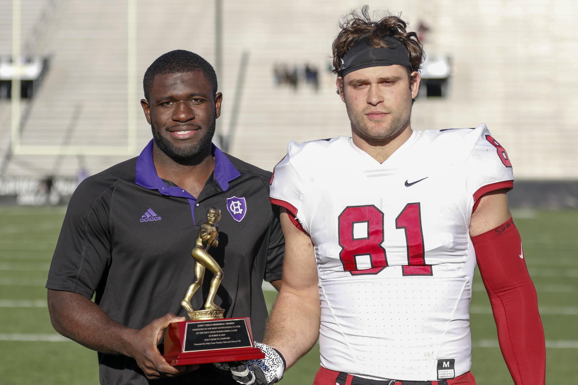 Harvard senior defensive end won the Johnny Turco Memorial Trophy for his performance Saturday. The senior made four tackles in addition to three sacks.
