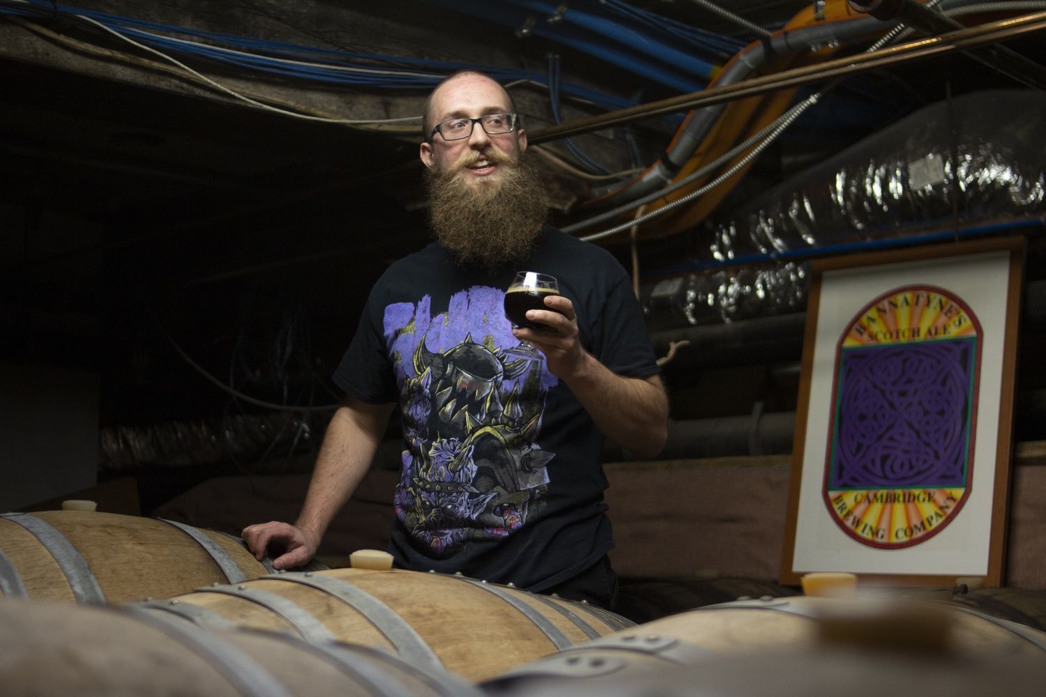 The Cambridge Brewing Company presents "For Those Who Hear The Whisper", a Norwegian strong dark ale brewed with sheep skulls from local butcher M.F. Dulock. Definitely not vegan/vegetarian friendly.