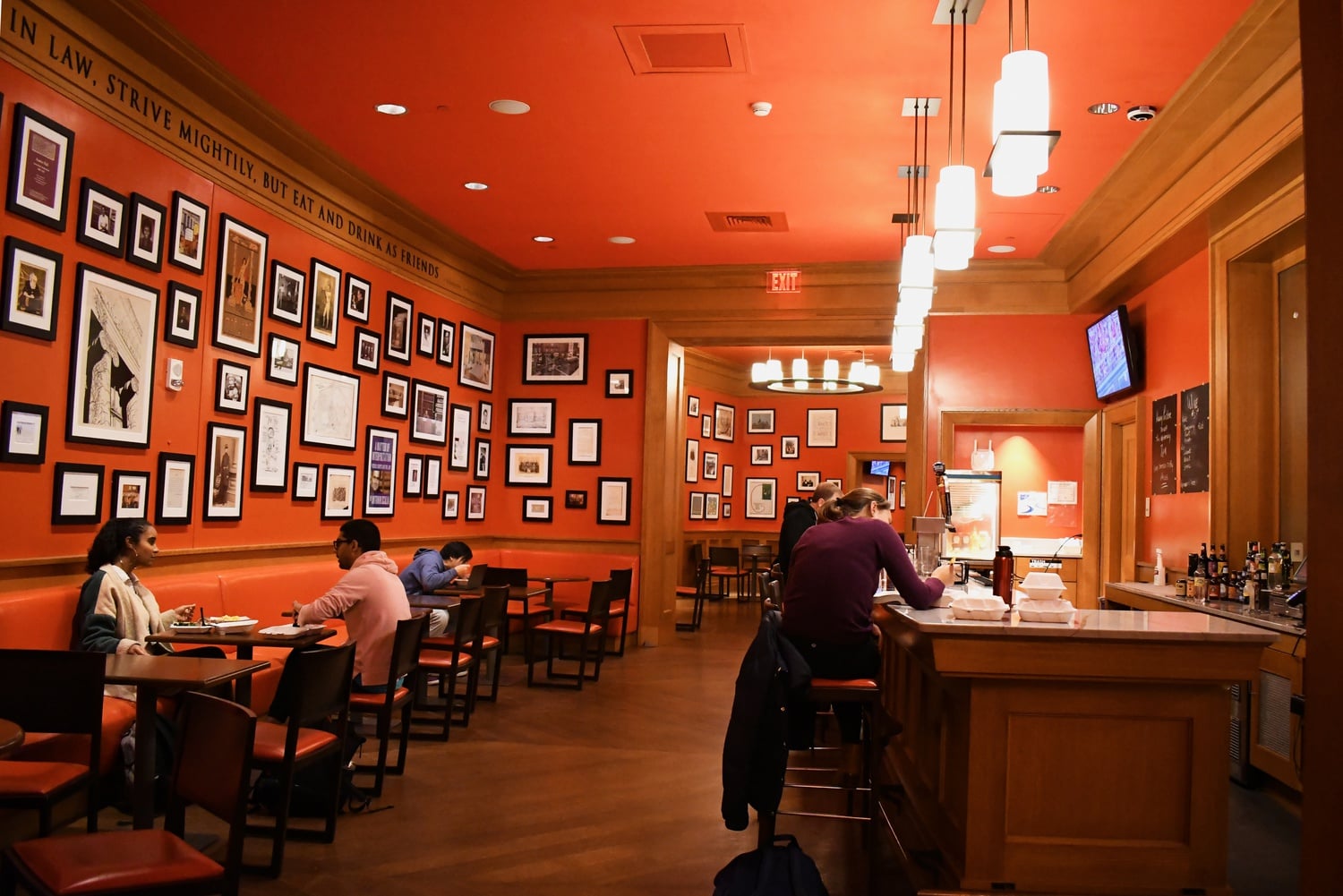 Law students gather at the Harkness Cafe in Wasserstein Hall to eat and study.