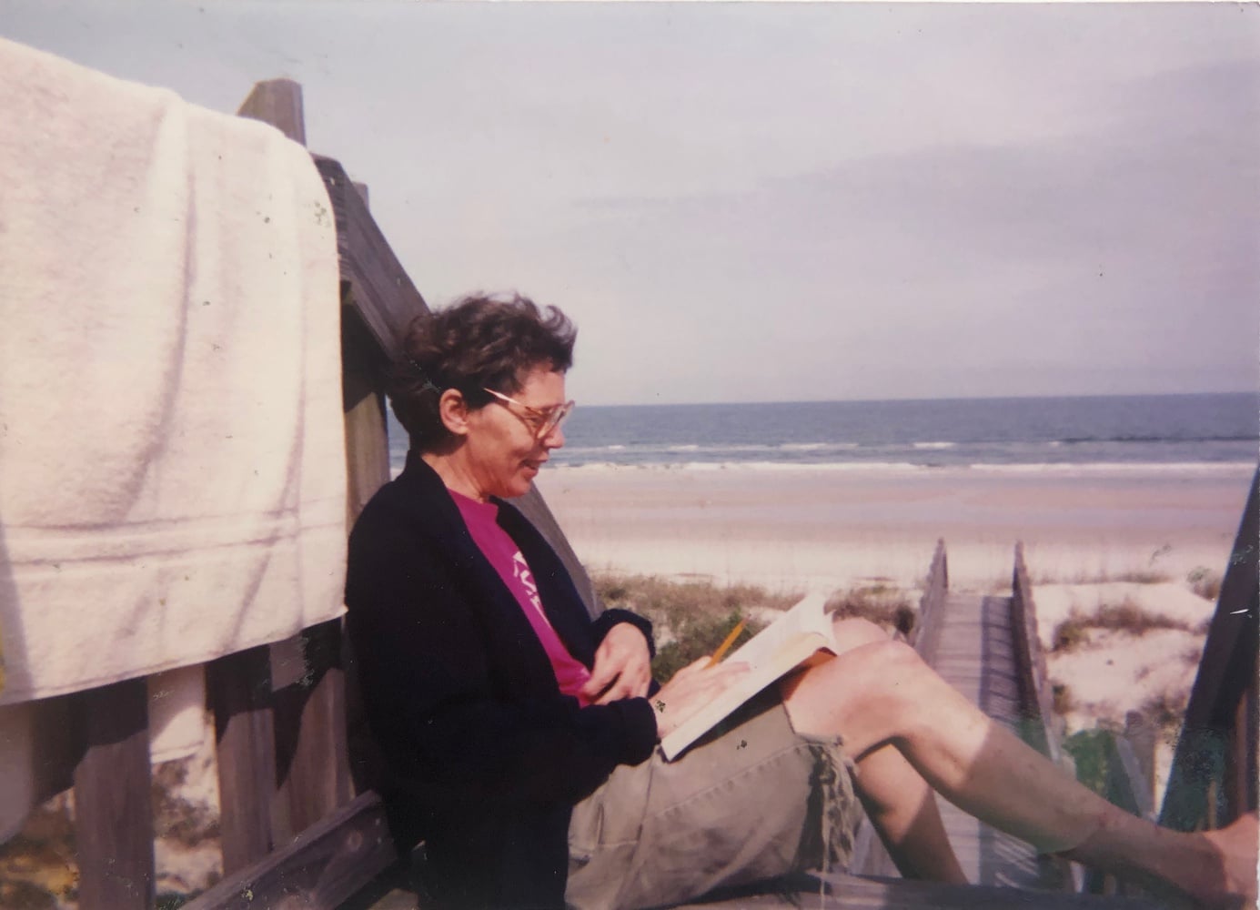 While working in Florida, Kathie Sarachild enjoys a weekend getaway in early March 1994.