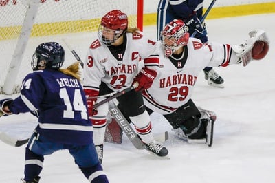 Cover image for Women's Hockey Remains Undefeated in Takedown of Yale, 5-2