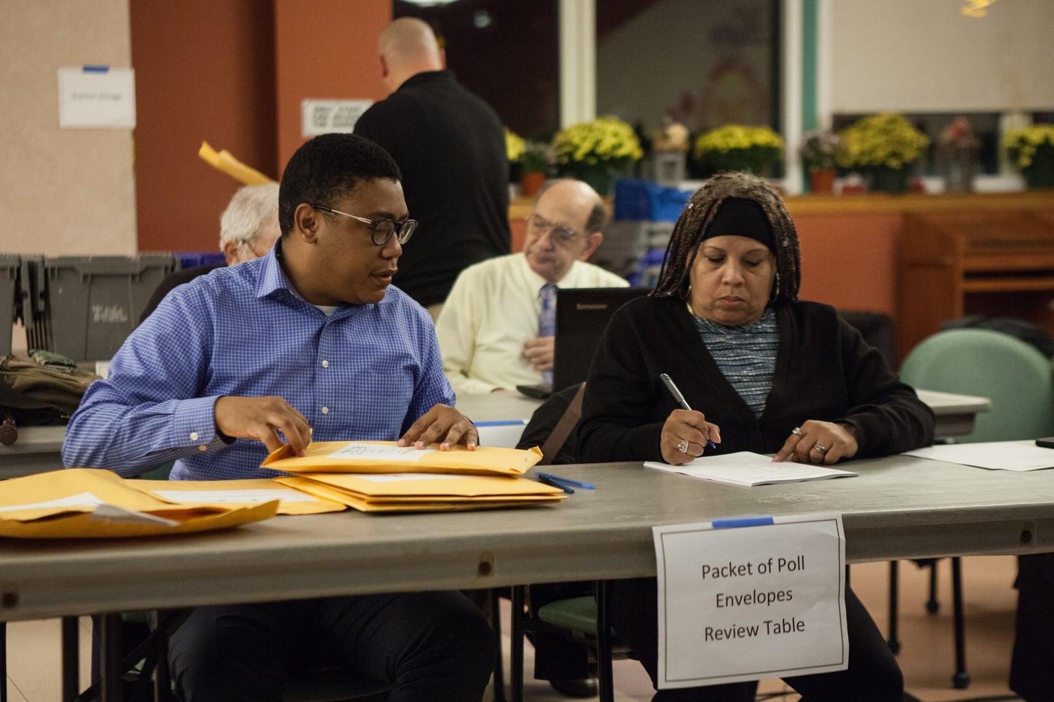 Vote counters at the Cambridge Citywide Senior Center.