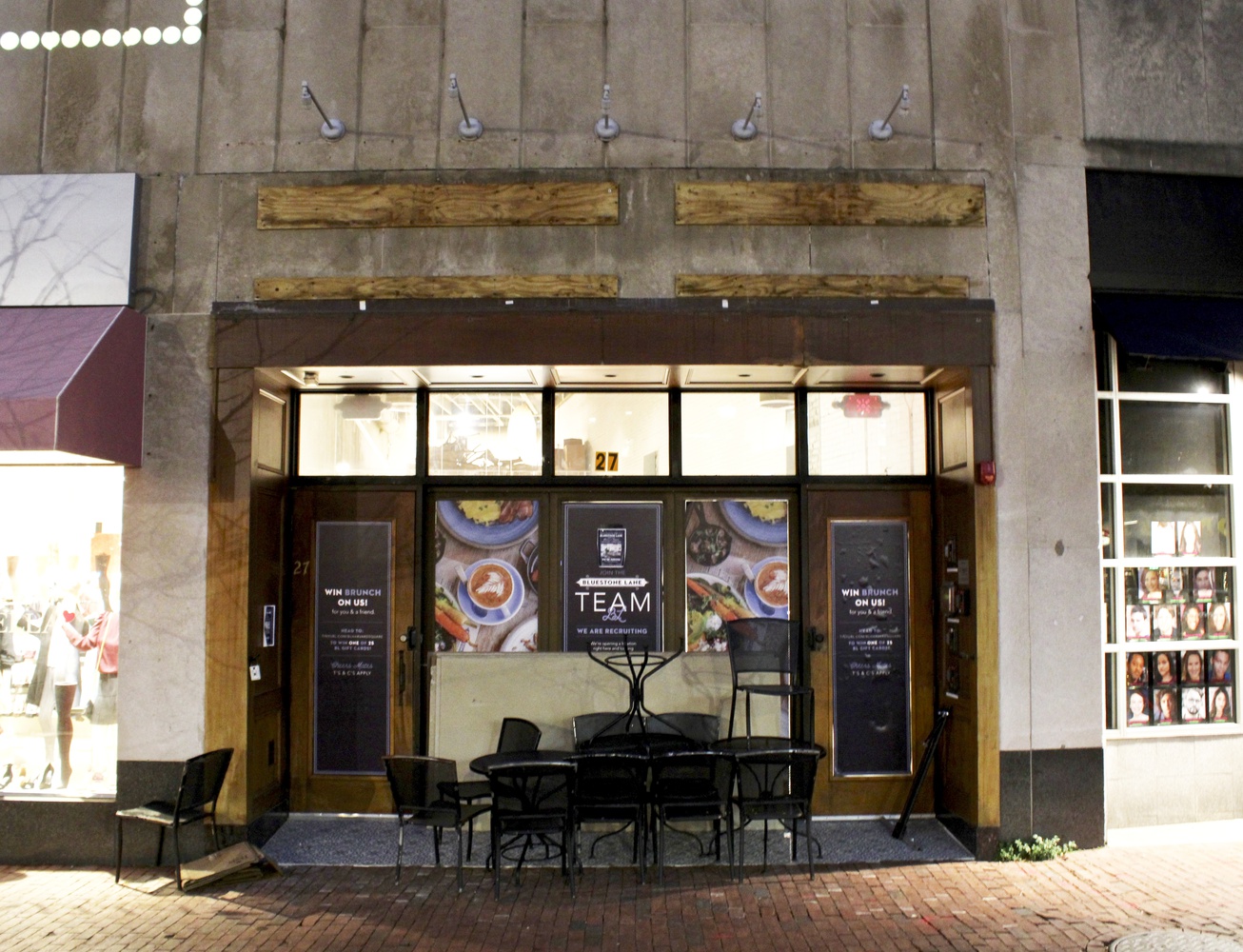 The front of Bluestone Lane, a new cafe opening in the Harvard Square space formerly occupied by Crema Cafe.