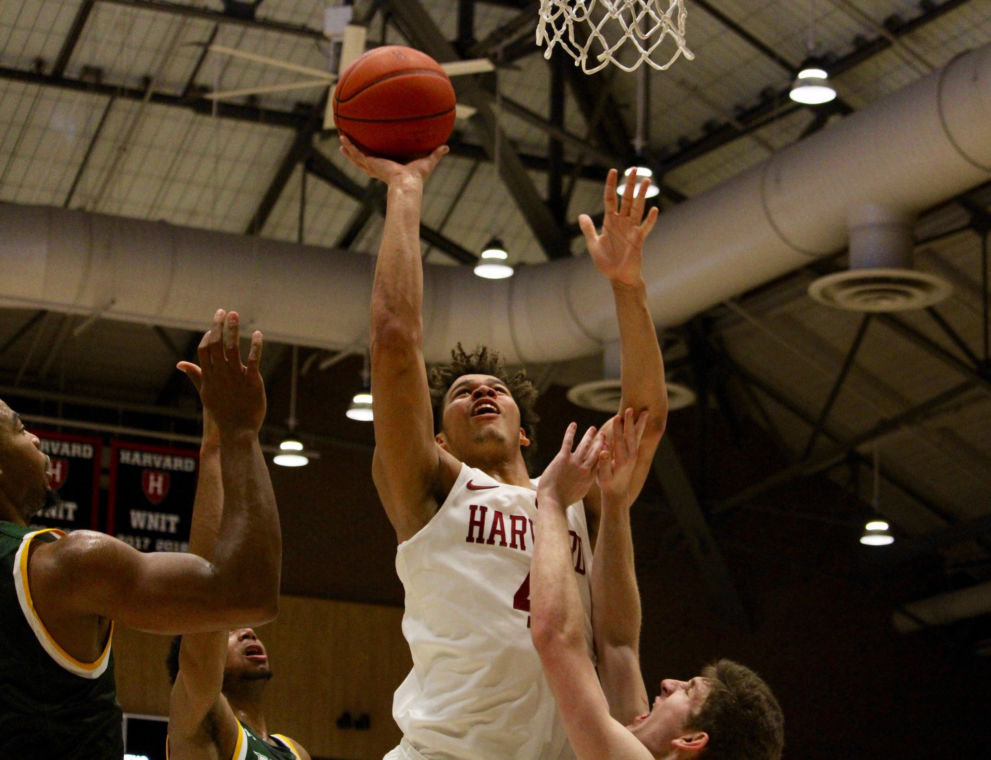 Freshman Chris Ledlum drives to the basket on what would become a career-night.