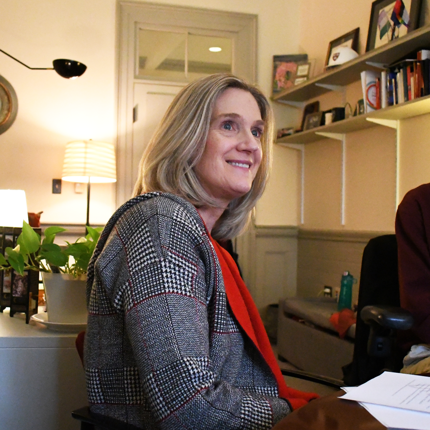 Harvard Dean of Students Katie O'Dair speaks about PAFs and sanctions in her office on Tuesday morning.