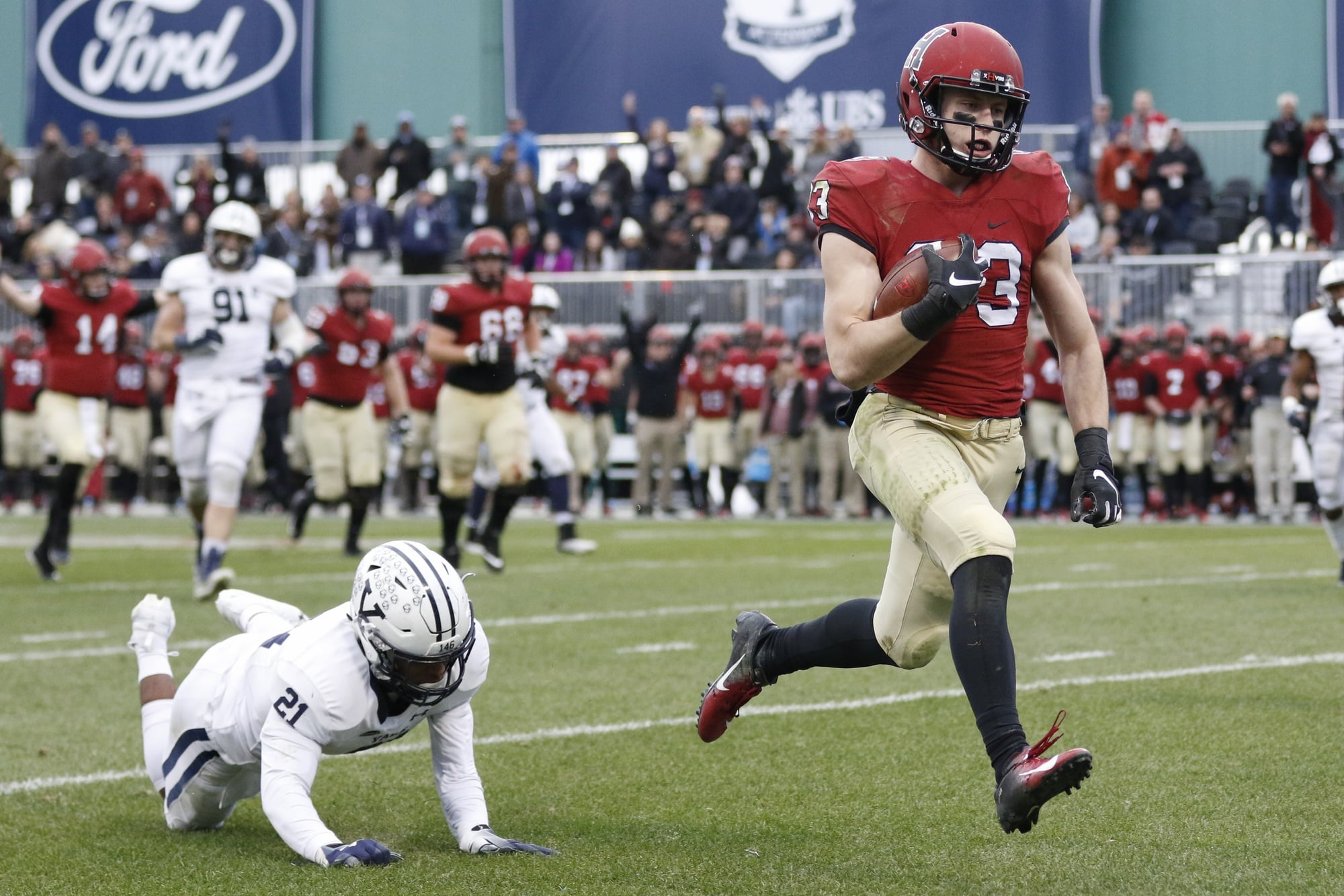 Senior wide receiver Jack Cook sprints past a Yale defender during last's season playing of The Game.