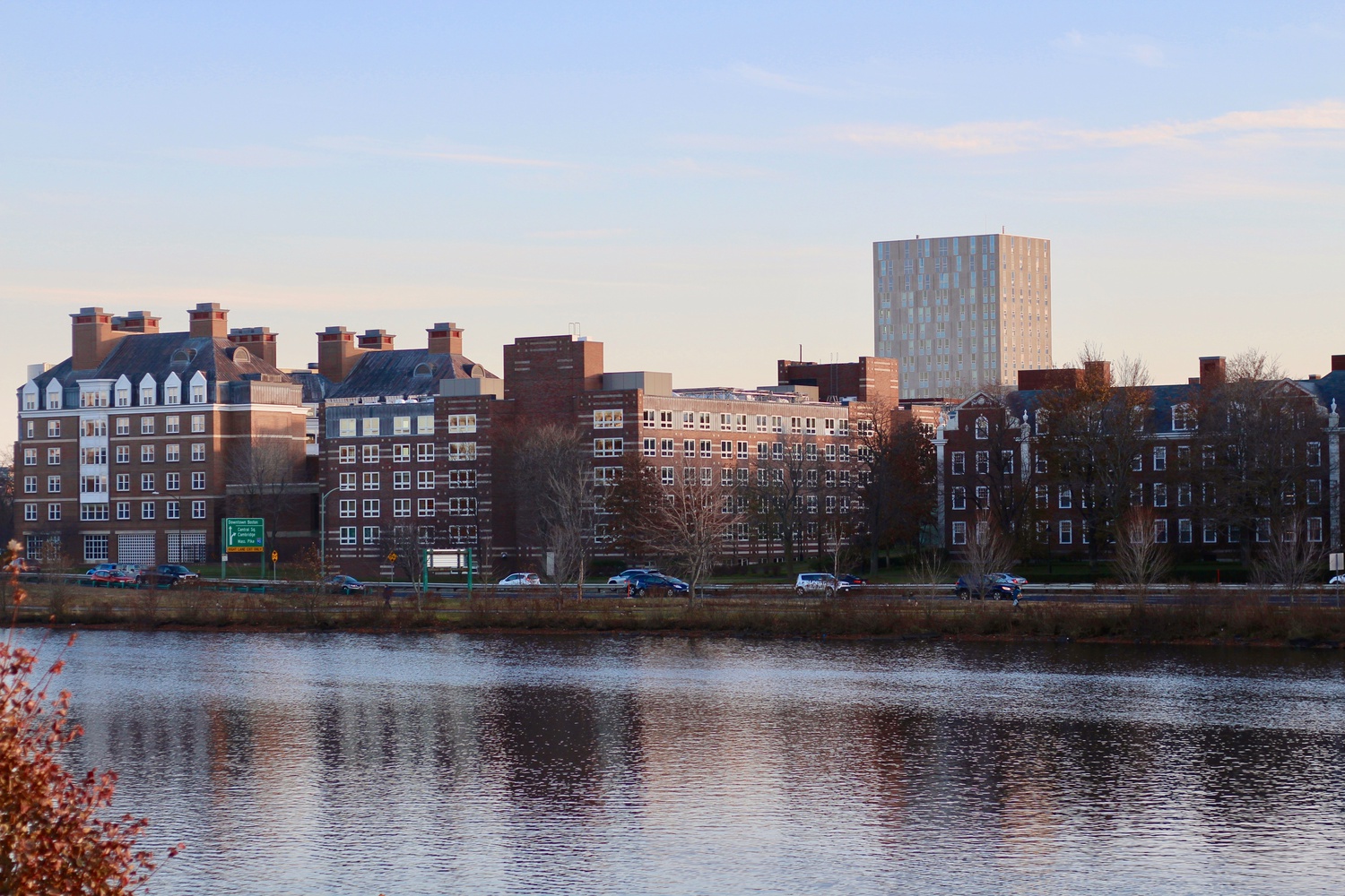 The Harvard Business School, located across the Charles River, is positioned directly opposite the College campus.