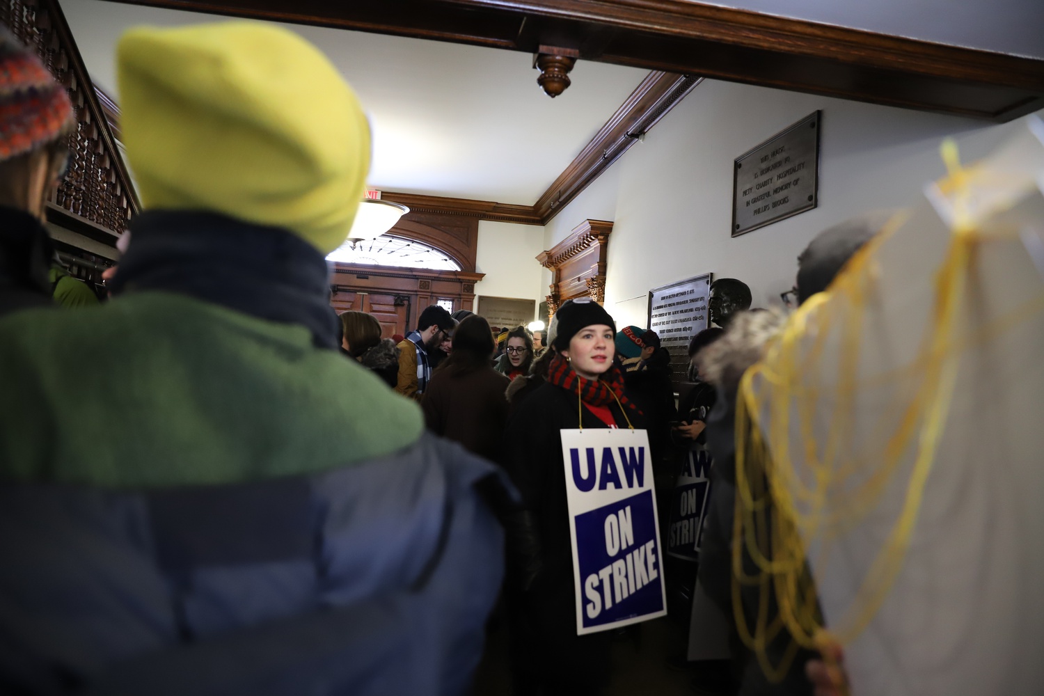 Strike participants and Harvard affiliates made the Philips Brooks House its strike headquarters, preparing signs and  coordinating logistics before forming a picket line in Harvard Yard.