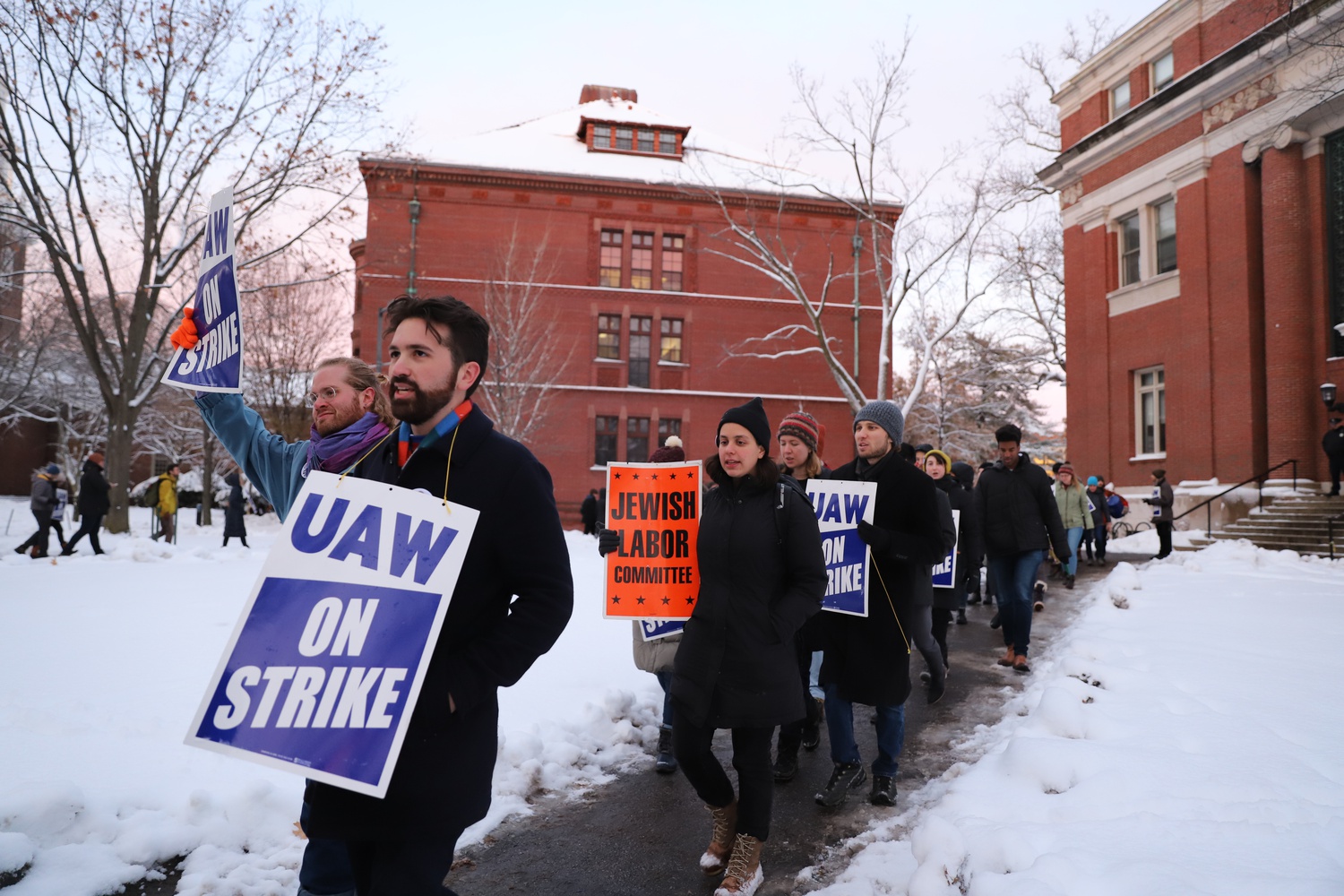 Demonstrators concluded the night protesting a faculty meeting in Emerson Hall. Demonstrators with the union were joined by Harvard affiliates protesting the University's denial of tenure to professor Lorgia García Peña.