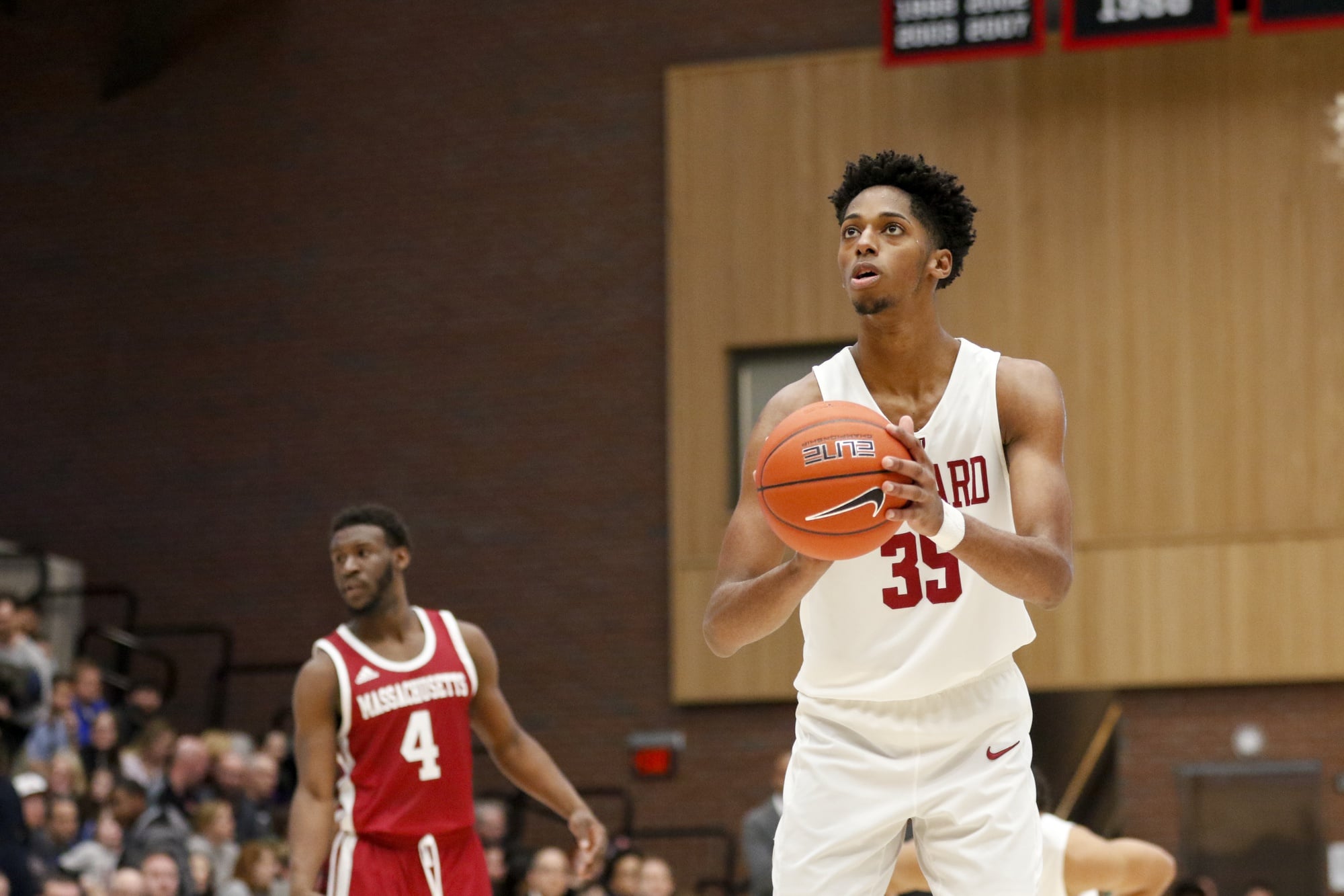 Senior forward Robert Baker readies himself for a free throw. He made all three of his shots from the charity stripe en route to a career-high 19 points.