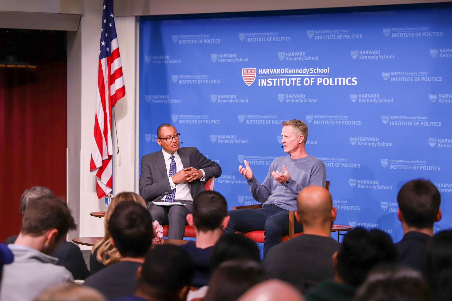 Golden State Warriors’ head coach Steve Kerr was present at the IOP's JFK Jr. Forum on Wednesday night for a discussion about the intersection of sports and activism.