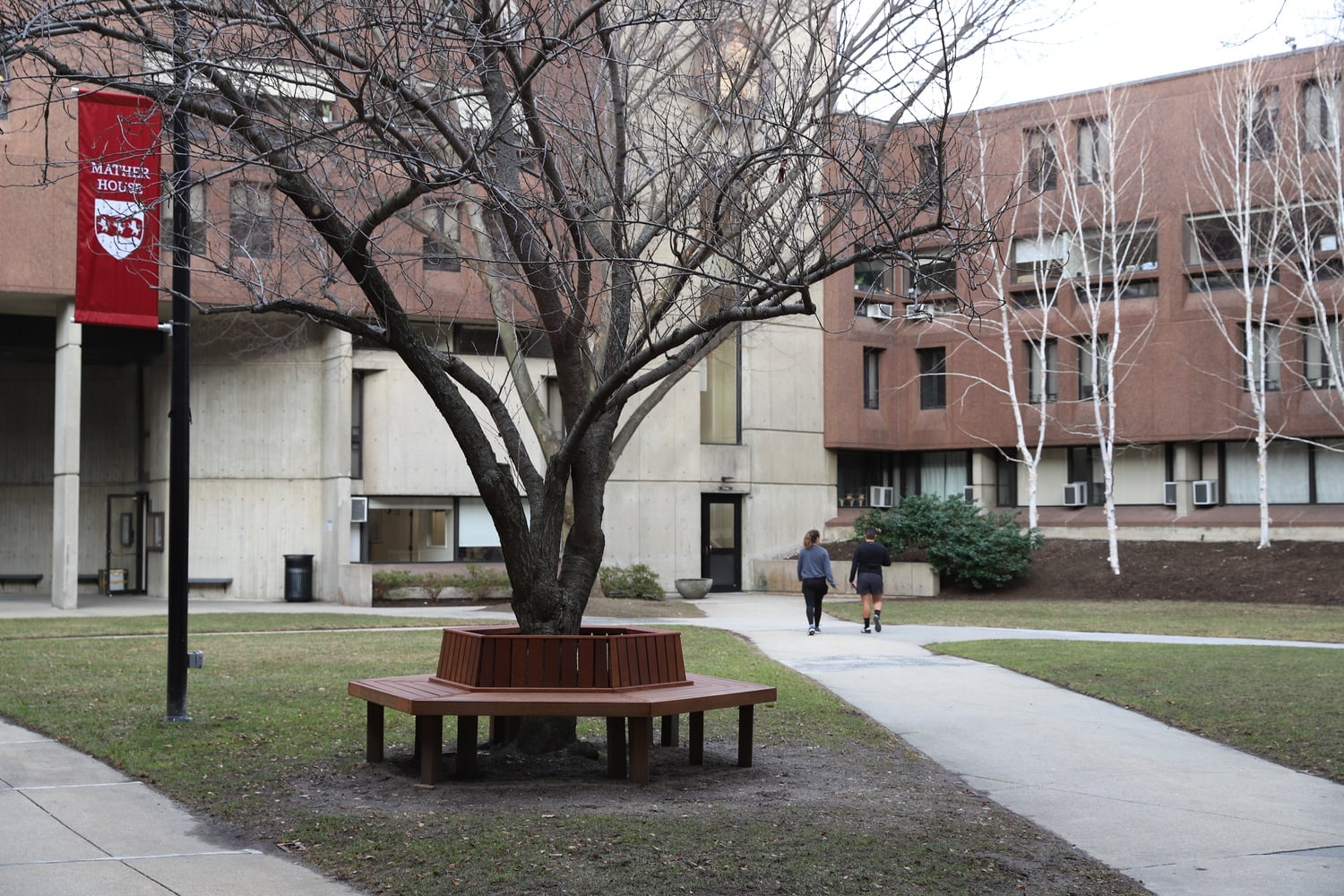 Two people walk through the Mather courtyard on Wednesday afternoon.