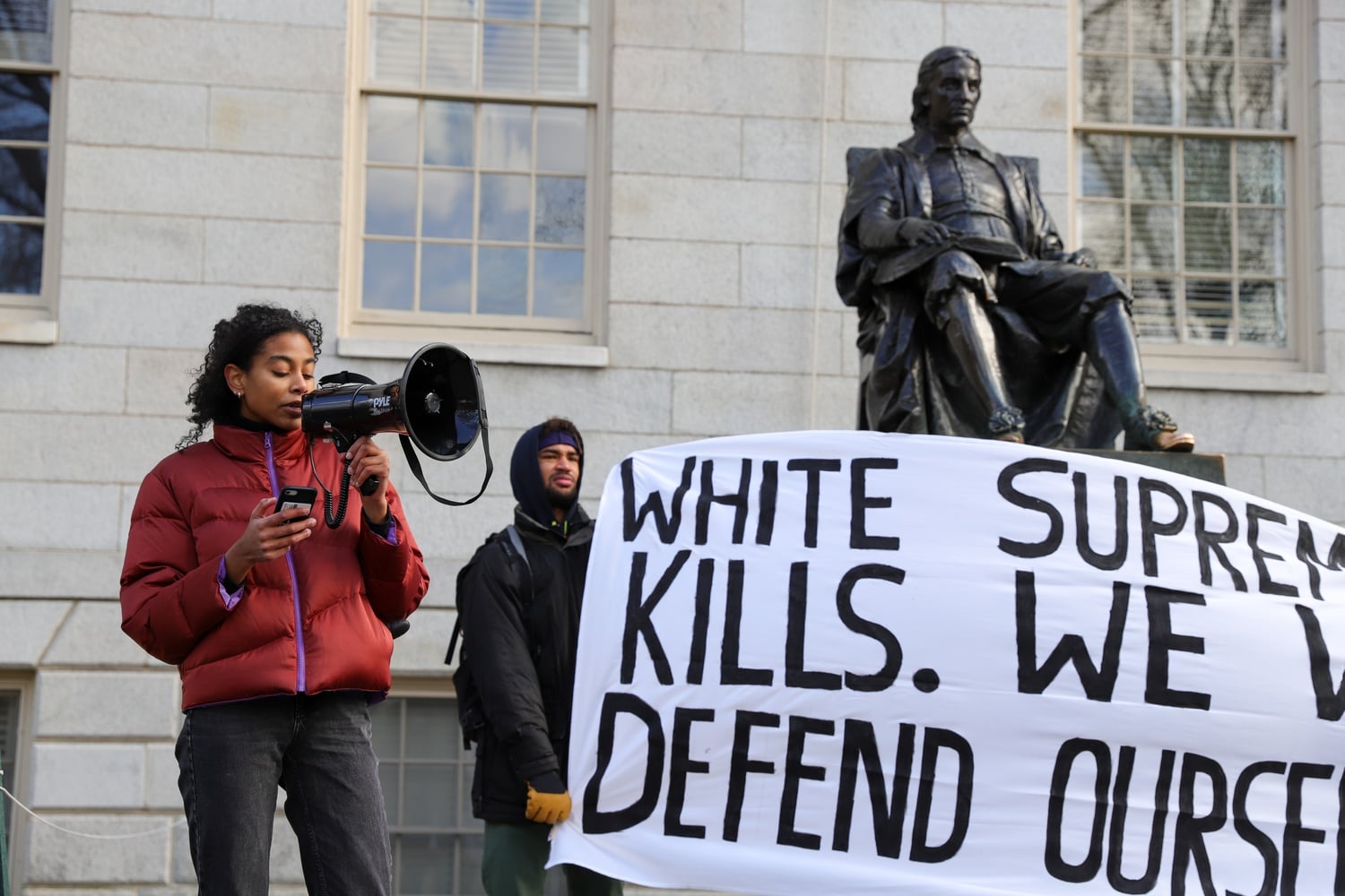 Students organized a rally Saturday afternoon calling for HUPD's abolishment and criticizing its history of sexism and racism.