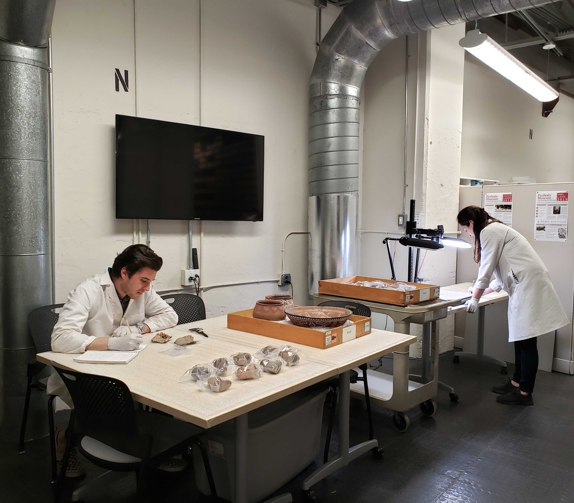 Two collection assistants cataloging the annex of the Peabody museum. © President and Fellows of Harvard College, Peabody Museum of Archaeology and Ethnology