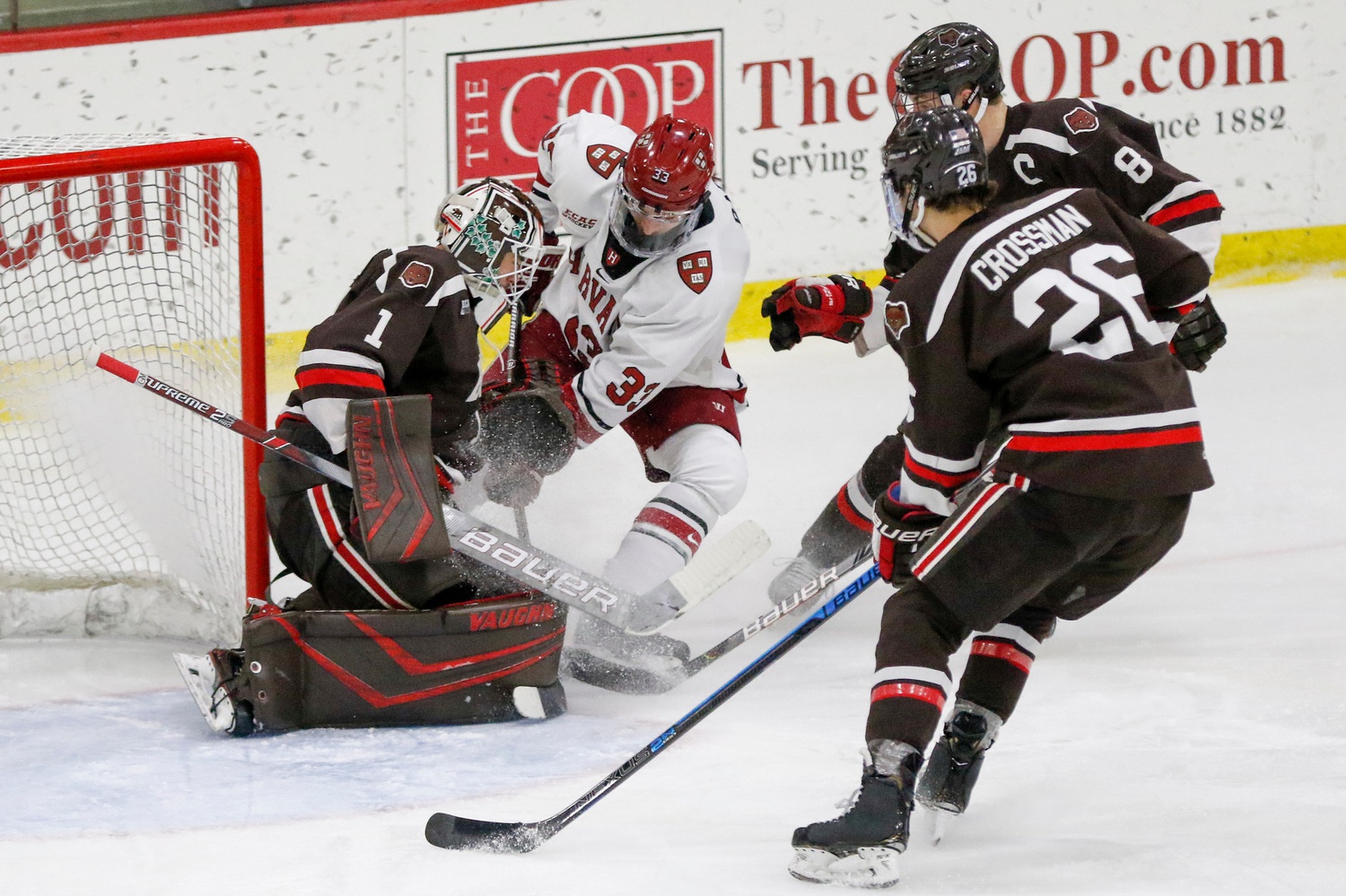 Despite 31 shots against Brown goaltender Gavin Nieto, Harvard broke through only once. A five-minute major penalty proved to be a crucial missed opportunity to cash in for the Crimson.
