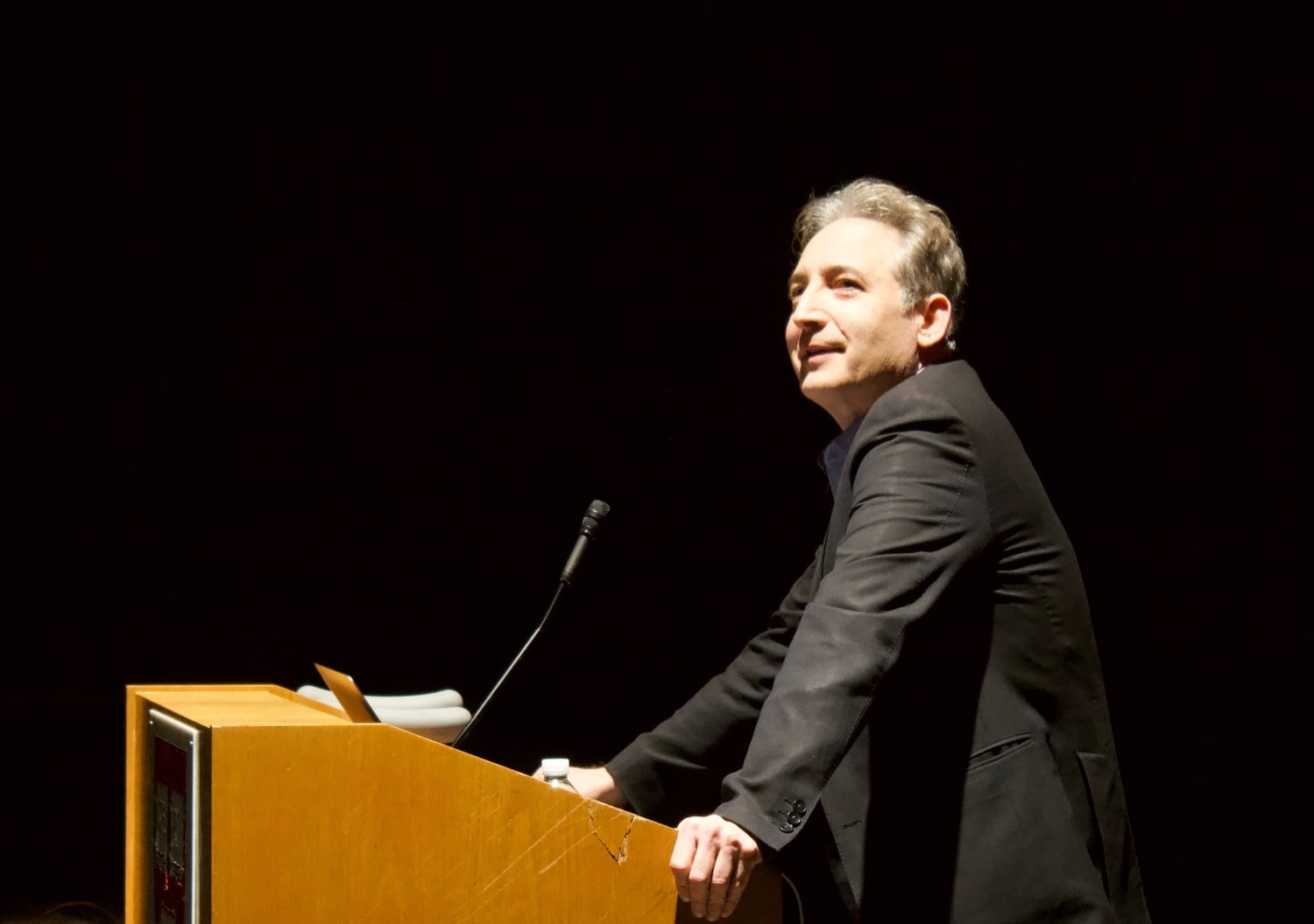 Brian R. Greene '84 describes the history of time at a presentation about his new book — "Until the End of Time" — in the Science Center on Wednesday.