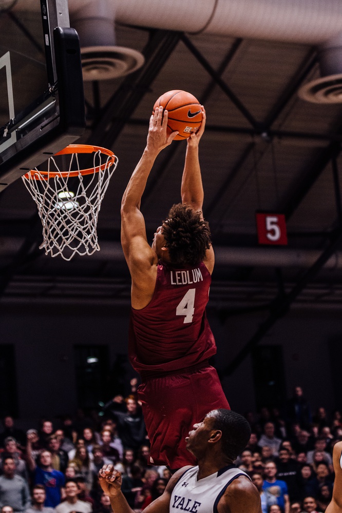 First-year Chris Ledlum electrified the crowd with a 360-degree dunk in Saturday night's win over Yale.