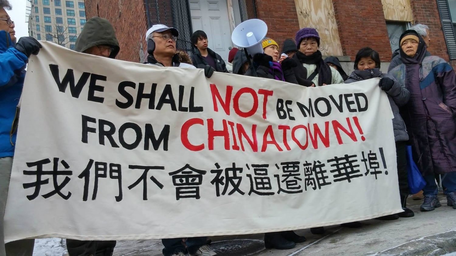Residents demonstrate against displacement as a result of gentrification.