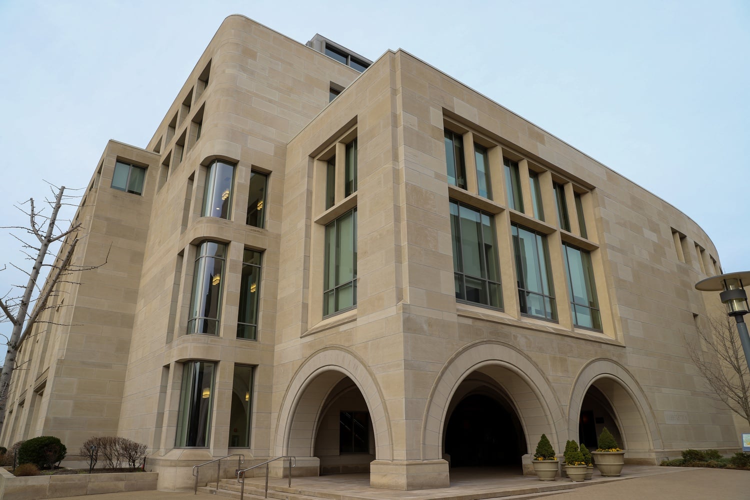 Wasserstein Hall, one of Harvard Law School's buildings, sits on the corner of Massachusetts Ave. and Everett Street.