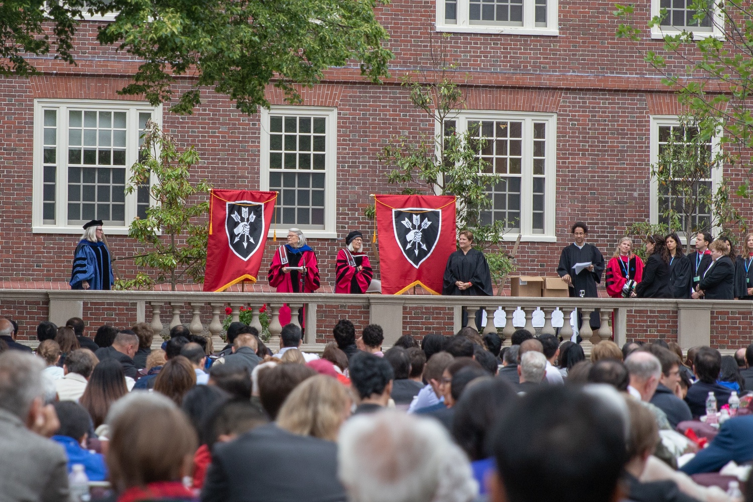 Lowell’s commencement ceremony in 2019. Traditionally on Commencement Day, seniors attend Morning Exercises in Tercentenary Theater, followed by House-specific ceremonies to confer diplomas.