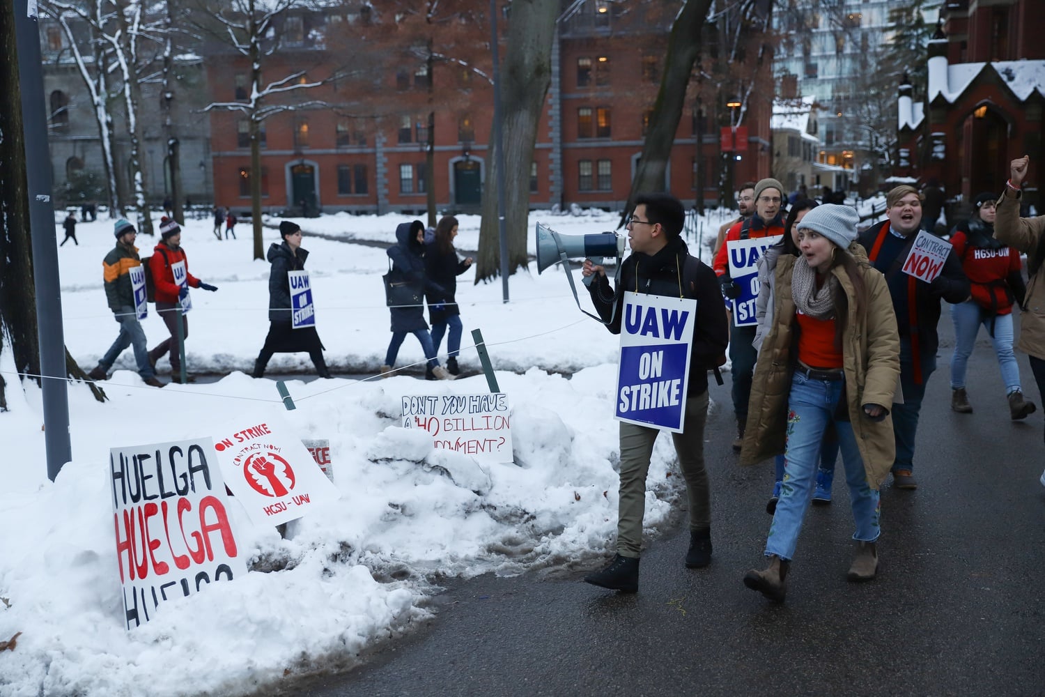 During the HGSU-UAW Strike in December 2019, many strikers and activists held signs and recited chants regarding the use of the University’s 40 billion dollar endowment, as seen on the sign in the center.